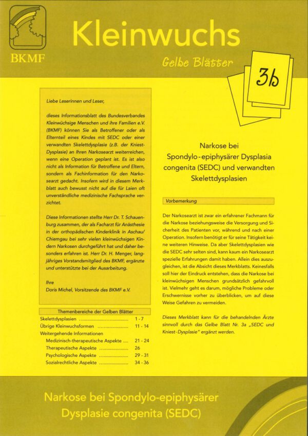 Nr. 3b - Narkose bei Spondylo-epiphysärer Dysplasia congenita (SEDC) und verwandten Skelettdysplasien